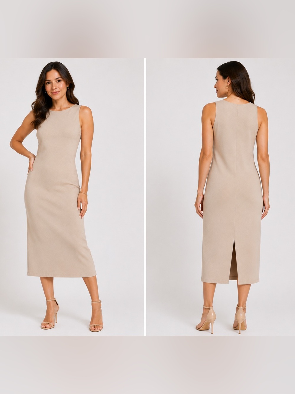 Wallis Petite Beige Sleeveless Midi Dress – Minimalist Chic, Never Worn Size 14P